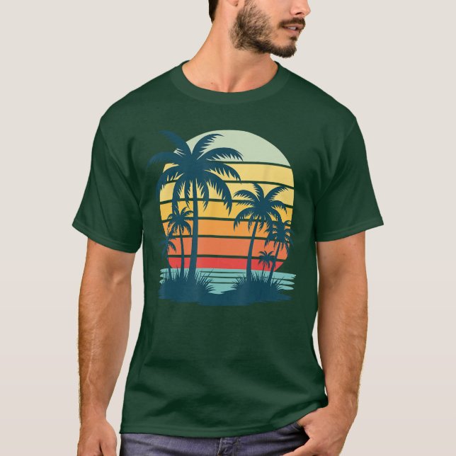 T-shirt Plage Palm Arbre Coucher de soleil Graphique Tropi (Devant)