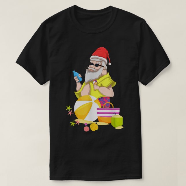 T-shirt Plage tropicale amusante Père Noël Hawaii Noël d'é (Design devant)