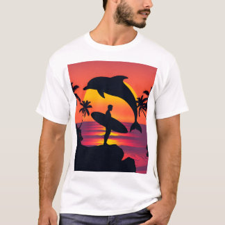 T-shirt Plage tropicale du surfeur du coucher de soleil et