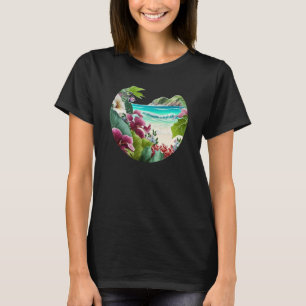 T-shirt Plage tropicale Fleurs Floral Island Paradise