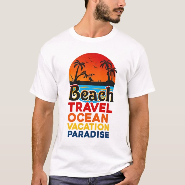 T-shirt Plage Voyage Ocean Vacation Paradise Retro Sunset (Devant)