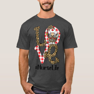 T-shirt Plaid Leopard Gnome LOVE Nurse Life Funny Valentin