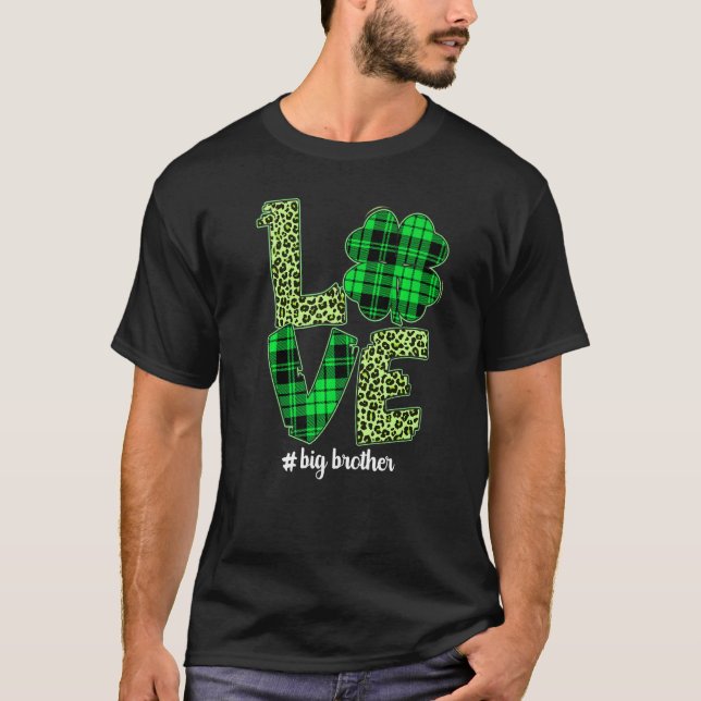 T-shirt Plaid Shamrock Love Big Brother Leopard St Patrick (Devant)