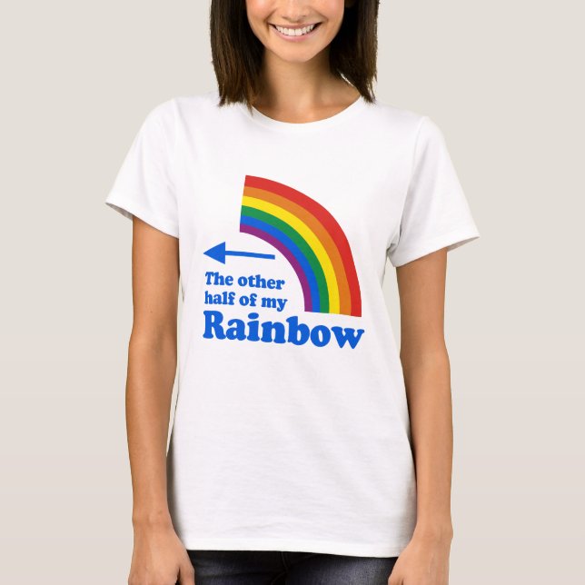 T-shirt Plaine à moitié gauche gaie d'arc-en-ciel d'humour (Devant)