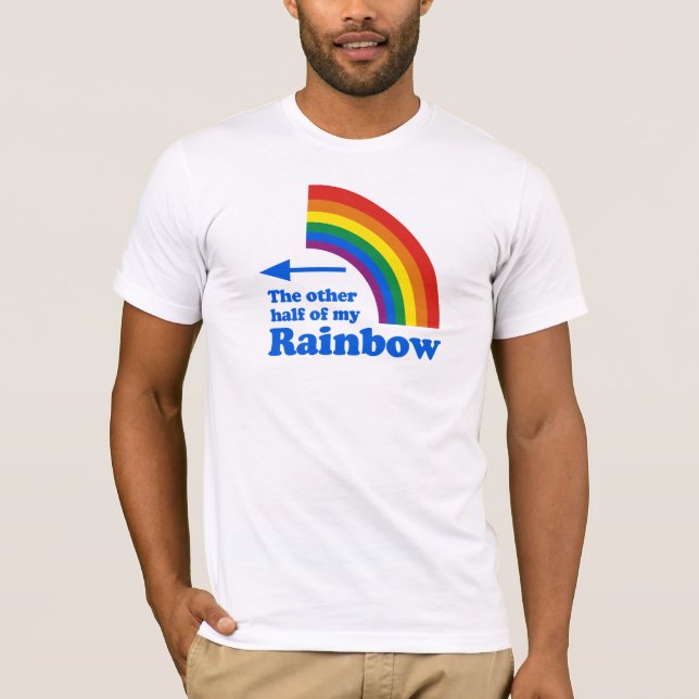 T-shirt Plaine à moitié gauche gaie d'arc-en-ciel d'humour (Devant)