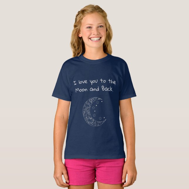 T-shirt Plaisant Je t'aime à la lune et à l'arrière (Devant entier)