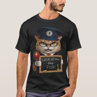 T-shirt Plan de jour de chat, Capter un poisson