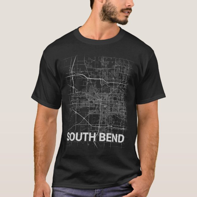T-shirt Plan de la ville de South Bend (GRANDE IMPRESSION) (Devant)