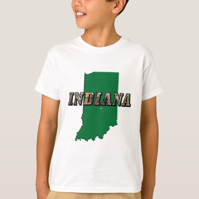 T-shirt Plan d'état de l'Indiana Plan vert Plan et texte p (Devant)