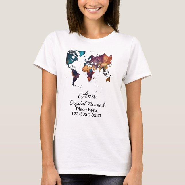 T-shirt Plan du monde ajouter votre nom texte place téléph (Devant)
