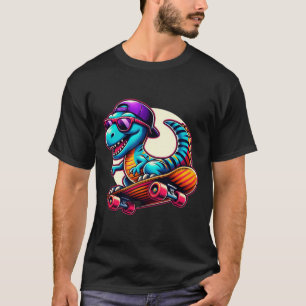 T-shirt Planche à roulettes à cheval sur un dinosaure T-Re