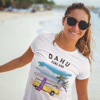 T-shirt Planche de surf Van vintage jaune Oahu Kamaʻaina