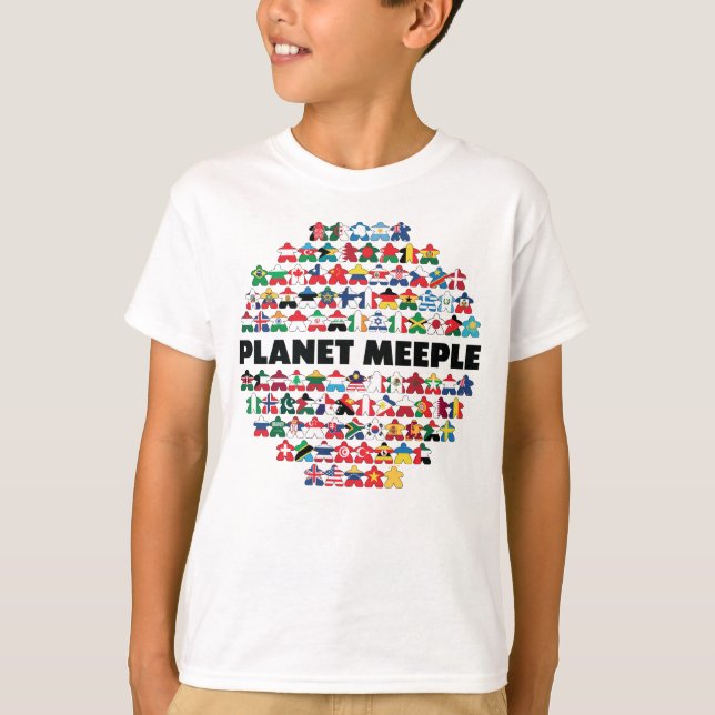 T-shirt Planet Meeple, Black Text Boys Chemise (Devant)
