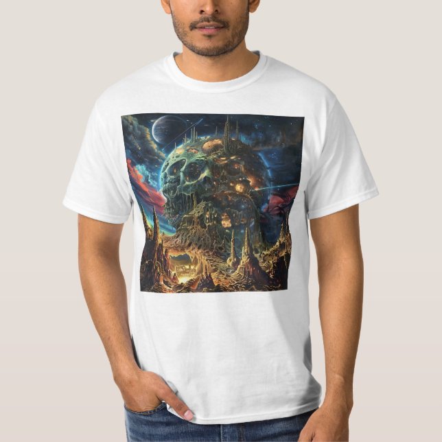 T-shirt Planète crâne métallique lourde (Devant)