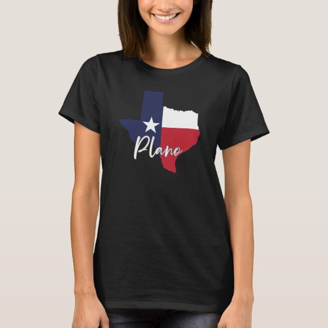 T-shirt Plano, Texas Drapeau Carte Femmes Noir (Devant)