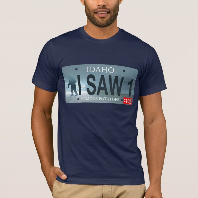 T-shirt Plaque de licence Idaho "I Saw 1" Sasquatch (Devant)