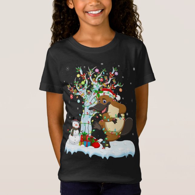 T-Shirt Platypus Xmas Lumière Arbre Santa Hat Platypus Chr (Devant)