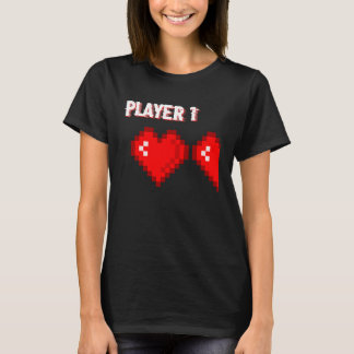 T-shirt Player 1 Retro 8bit Hearts Valentines Day Couples 
