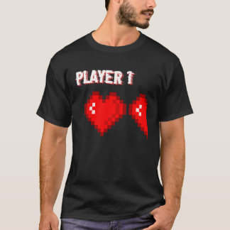 T-shirt Player 1 Retro 8bit Hearts Valentines Day Couples 