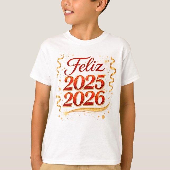 T-shirt Playera Básica para Niño con Diseño “Feliz 2025-20 (Devant)
