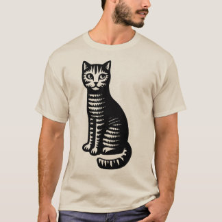 T-shirt Playful Cat Woodcut Style