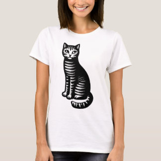 T-shirt Playful Cat Woodcut Style