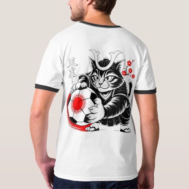 T-shirt Playful Samurai Cat Soccer Kawaii & Soccer Fans! (Dos)