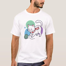 Playful White Cat with Yarn Tee