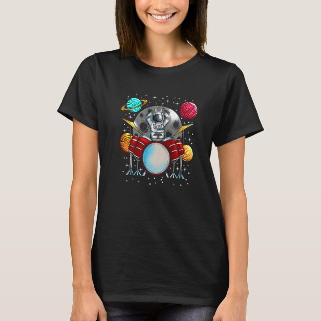 T-shirt Playing Instrument Space Planets Drummer Astronaut (Devant)
