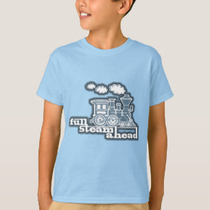T-shirt plein vapeur devant loco train bleu enfants t-shir