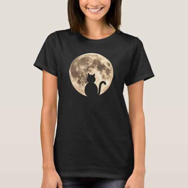 T-shirt Pleine lune de chat noir Silhouette (Devant)