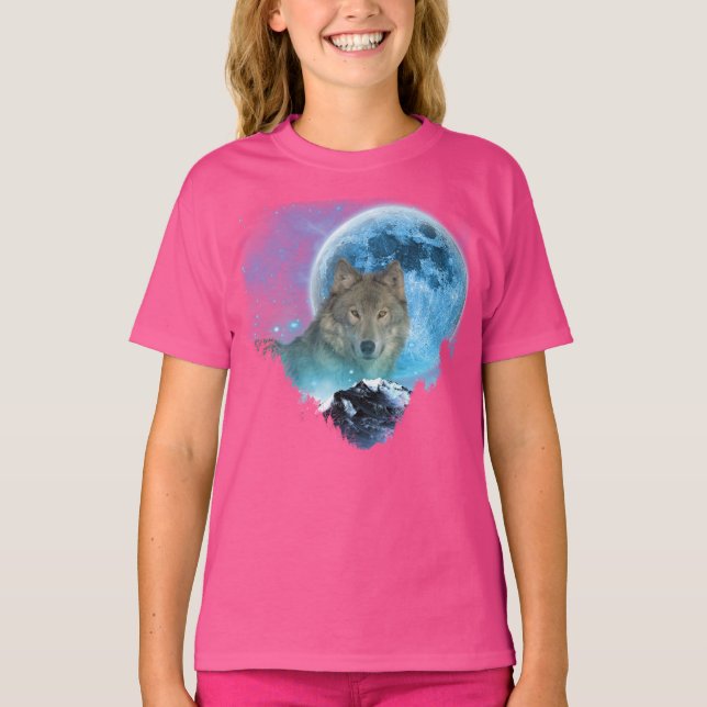 T-shirt Pleine lune de loup de bois gris (Devant)