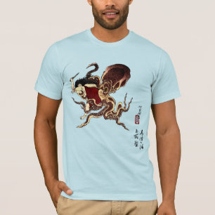 T-shirt Plongeur d'abalone japonais et combat d'octopus