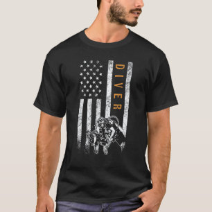 T-shirt Plongeur Drapeau Américain Plongée en Scaphandre