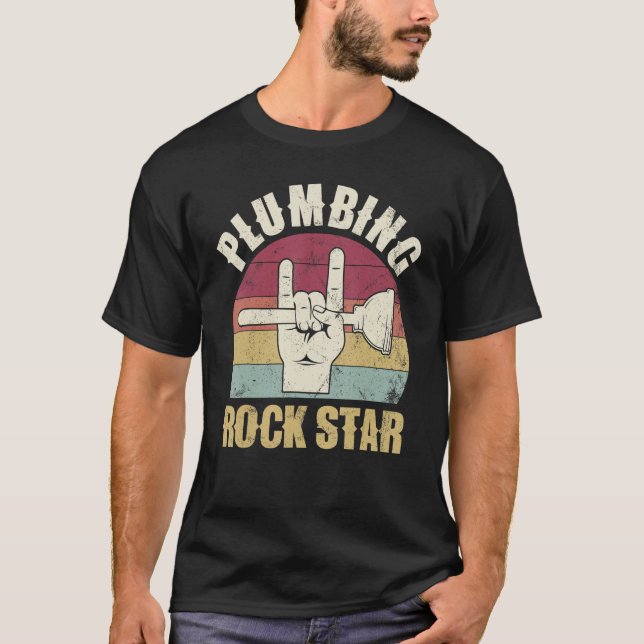 T-shirt Plumbing rockstar, funny plumber, toilet plunger h (Devant)