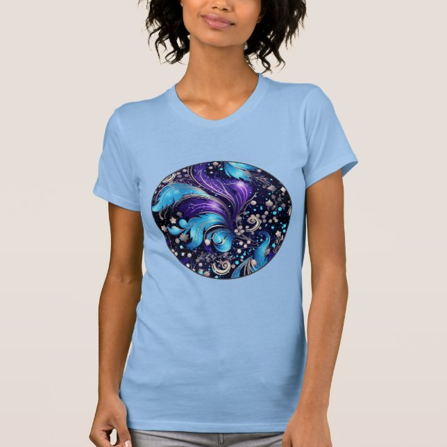T-shirt Plumes Abstraites en bleu (Devant)