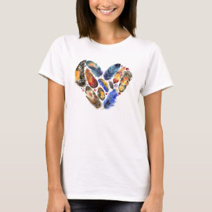 T-shirt Plumes en forme de coeur Aquarelle Design