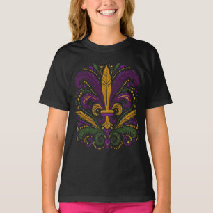 T-shirt plumes fleur de lis jaune, vert, violet