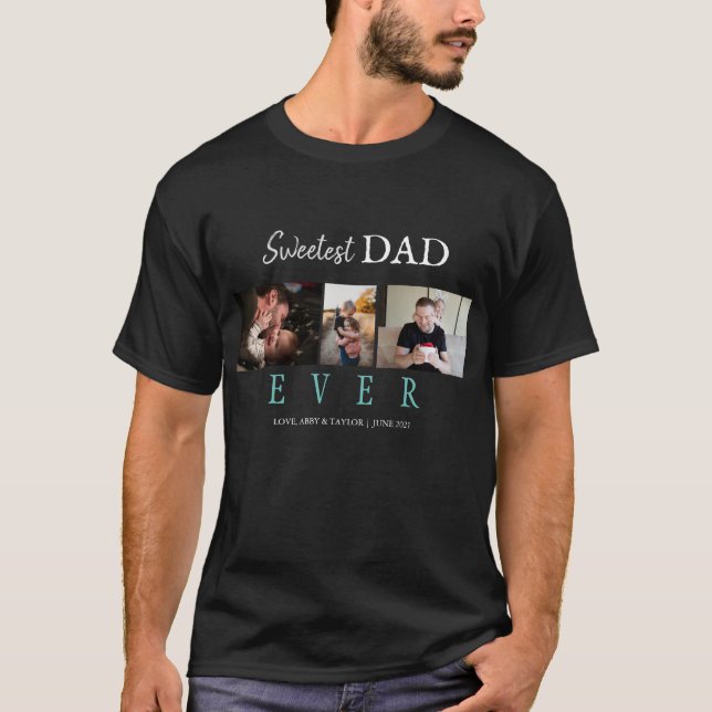 T-SHIRT PLUS DOUCE PAPA JAMAIS PERSONNALISÉ 3 PHOTOS (Devant)
