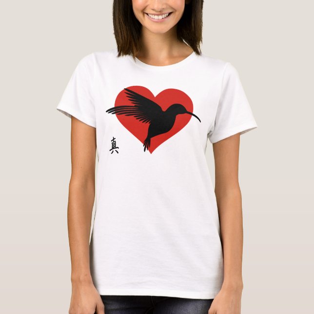 T-shirt plus grand V-Cou COEUR & HUMMINGBIRD (Devant)