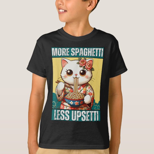 T-shirt Plus Spaghetti Moins Upsetti Funny Chat Mange Spag (Devant)