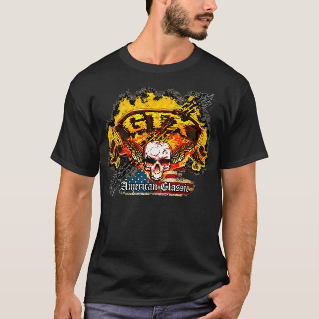 T-shirt Plymouth GTX - Crâne de bannière de burn-out - (Devant)
