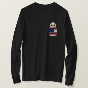 T-shirt Poche Drapeau Américain Aigle Kawaii