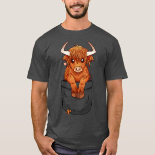 T-shirt Pocket Cute Scottish Highland Cow