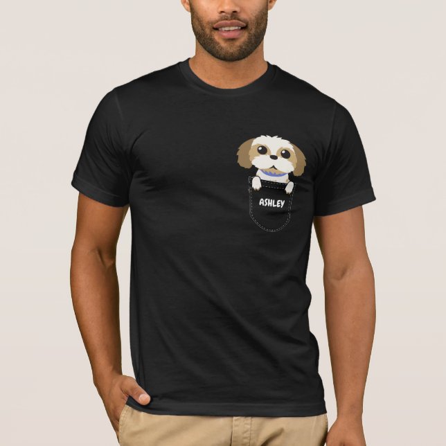 T-shirt Pocket Shih tzu chiot chien mignon (Devant)