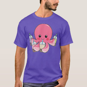 T-shirt Poctopus rose Boba Buble Lait Thé Kawaii Cute Anim