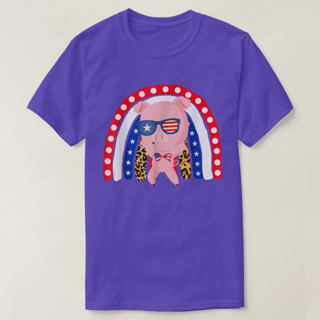 T-shirt Poignée de cochon 4 juillet Drapeau américain Leop (Design devant)