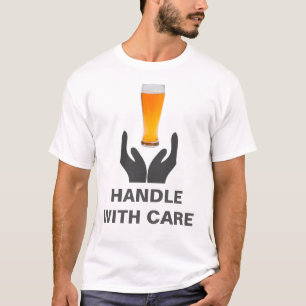 T-shirt Poignée de Verre à Bière avec Soin Drôle Blanc
