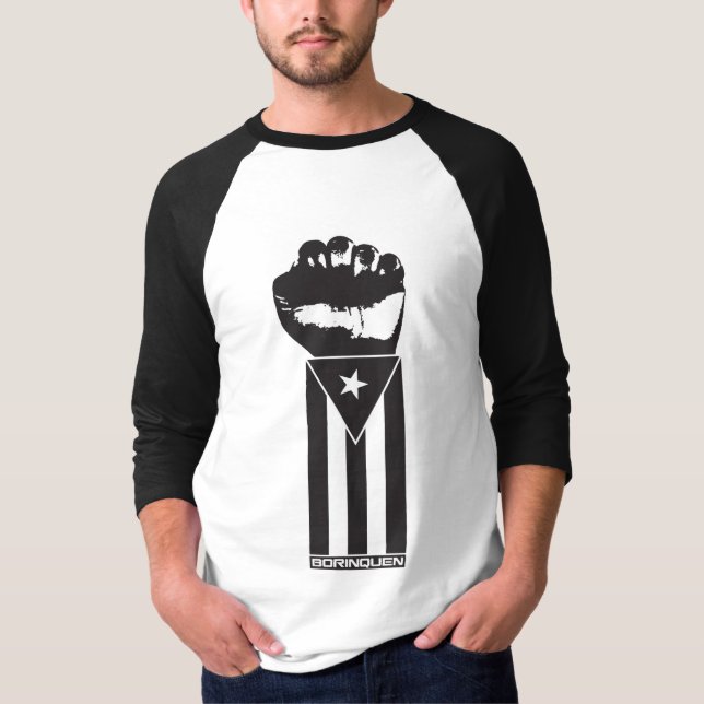 T-shirt Poing noir et blanc de "Borinquen" (Devant)