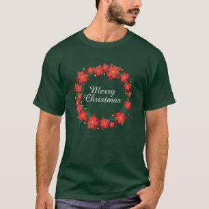 T-shirt Poinsettia Christmas Wreath Joyeux Noël